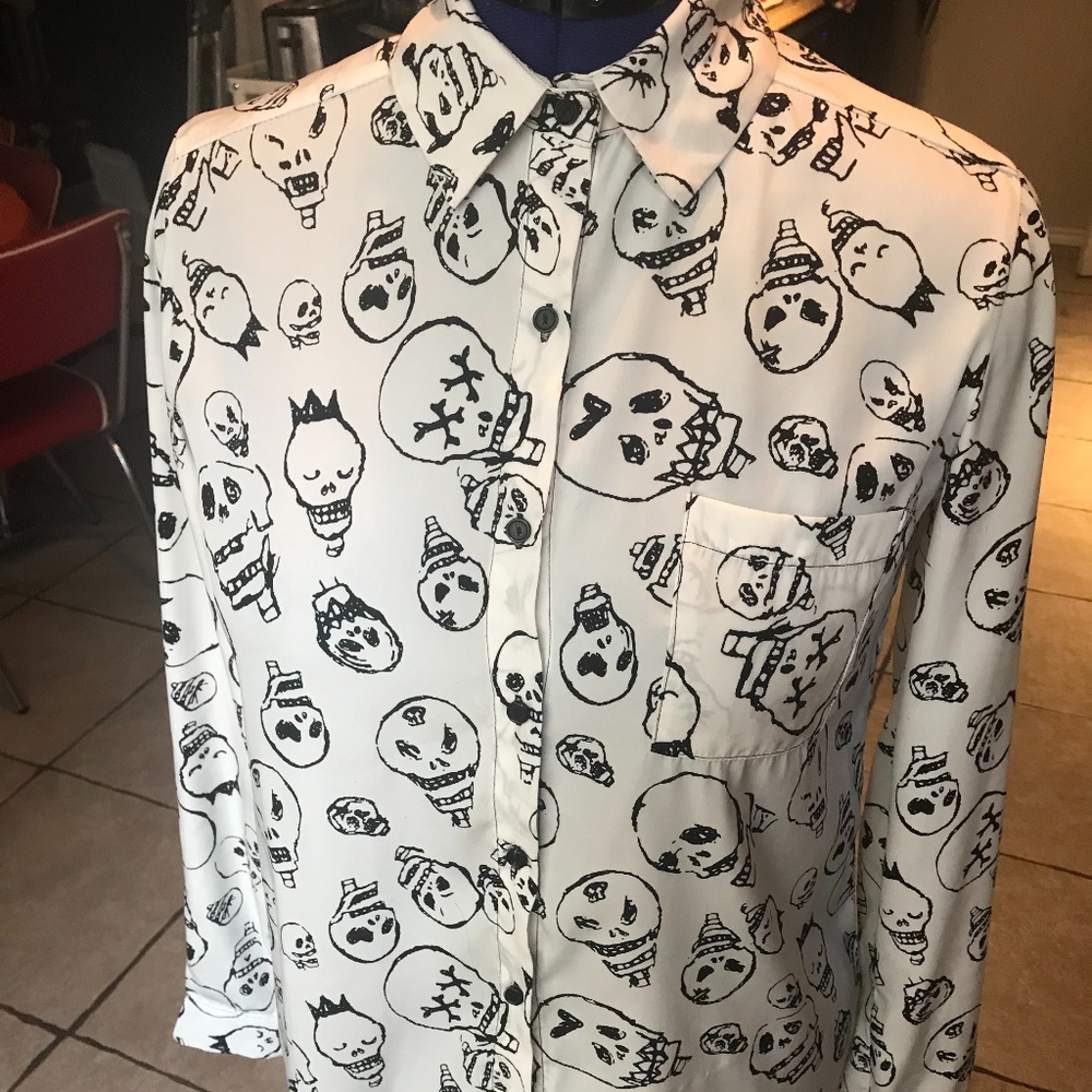 Black and White Unique Skull Shirt with Collar